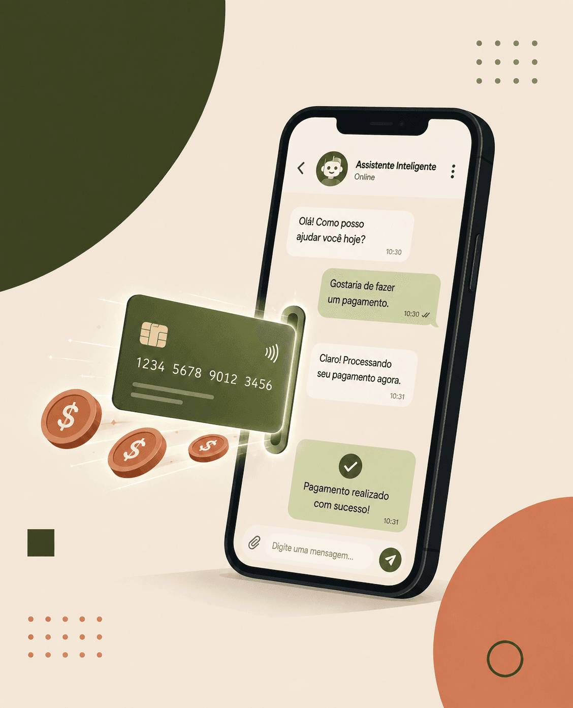 Cobrança e pagamento concluídos dentro da conversa do WhatsApp